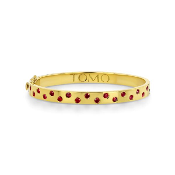 18k Yellow Gold Hinged Bangle with Rubies