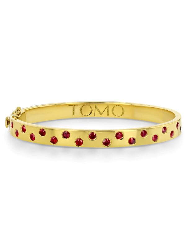 18k Yellow Gold Hinged Bangle with Rubies