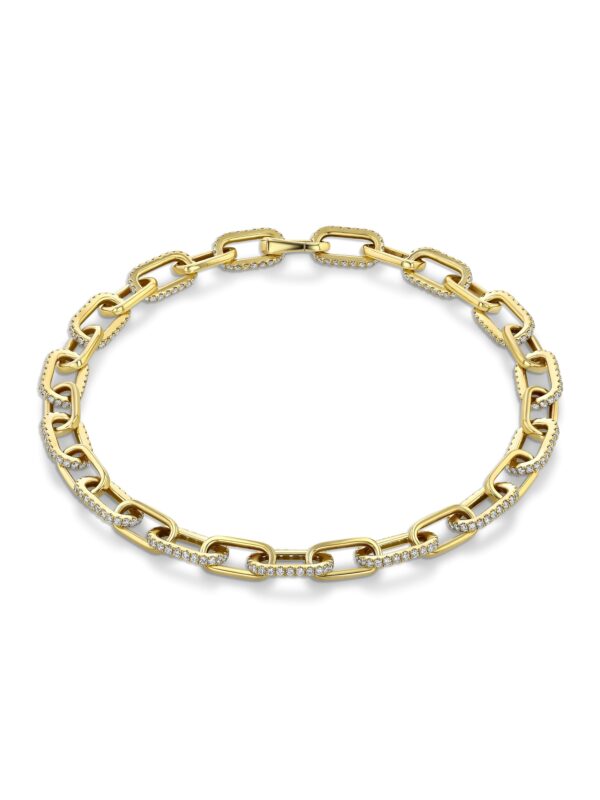 18k Yellow Gold Invisible Clasp Link Necklace with Diamonds