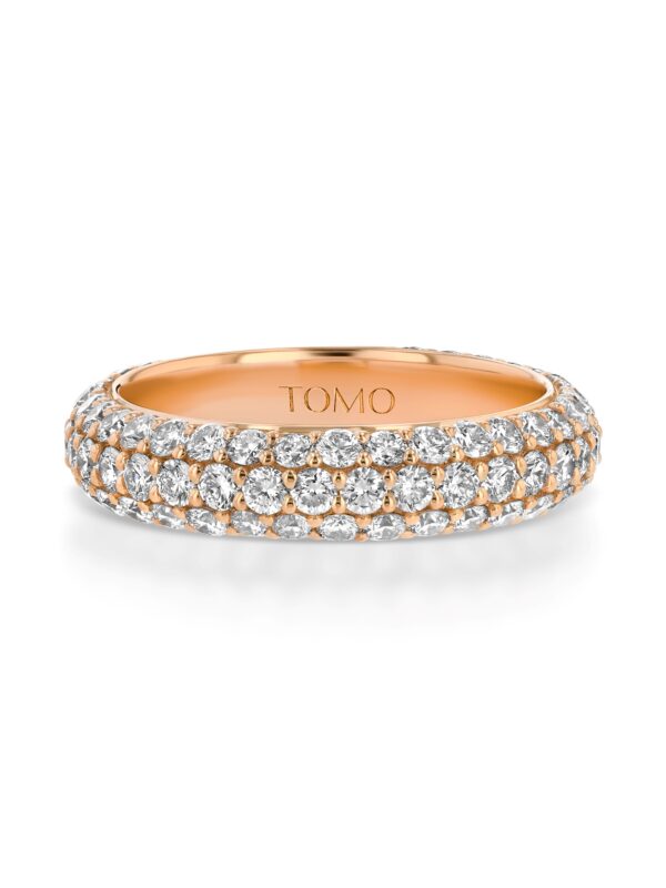 3-Row Pavé Diamond 18k Rose Gold Eternity Dome Ring