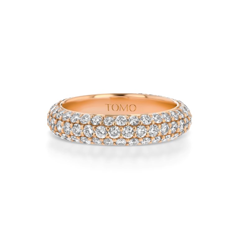 3-Row Pavé Diamond 18k Rose Gold Eternity Dome Ring