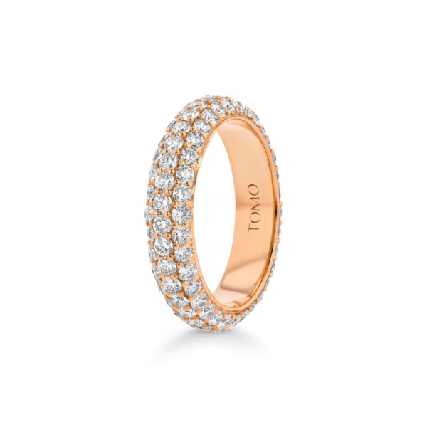 3-Row Pavé Diamond 18k Rose Gold Eternity Dome Ring