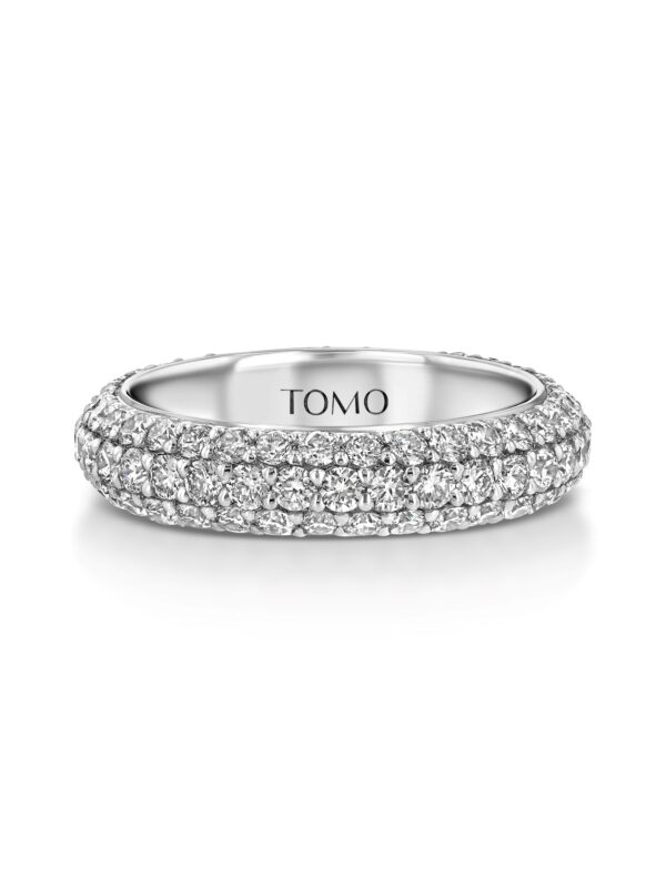 3-Row Pavé Diamond 18k White Gold Eternity Dome Ring