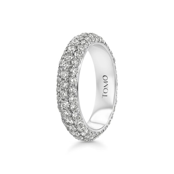 3-Row Pavé Diamond 18k White Gold Eternity Dome Ring