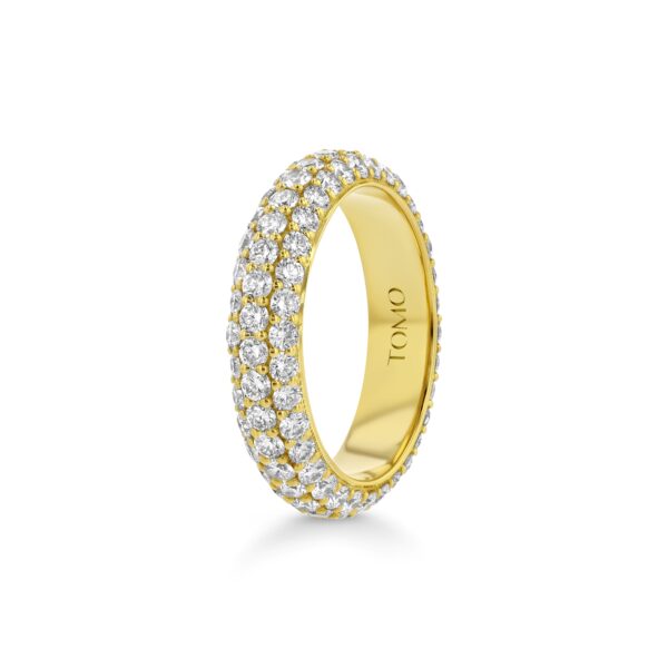 3-row Pavé Diamond 18k Yellow Gold Eternity Dome Ring