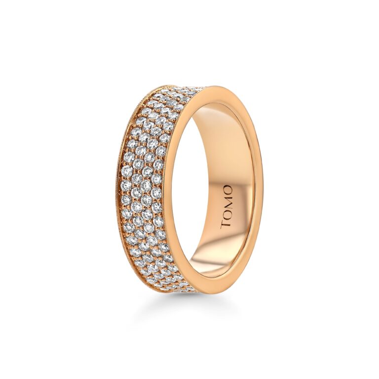 4-row Pavé Diamond 18k Rose Gold Flat Eternity Ring 11