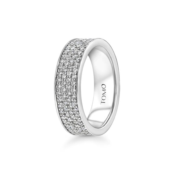 4-row Pavé Diamond 18k White Gold Flat Eternity Ring