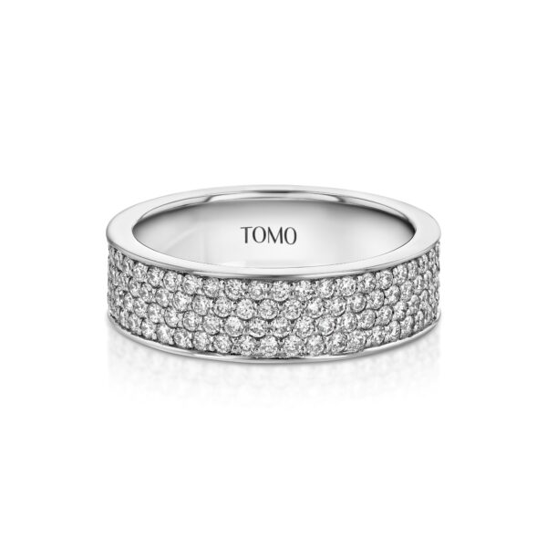 4-row Pavé Diamond 18k White Gold Flat Eternity Ring