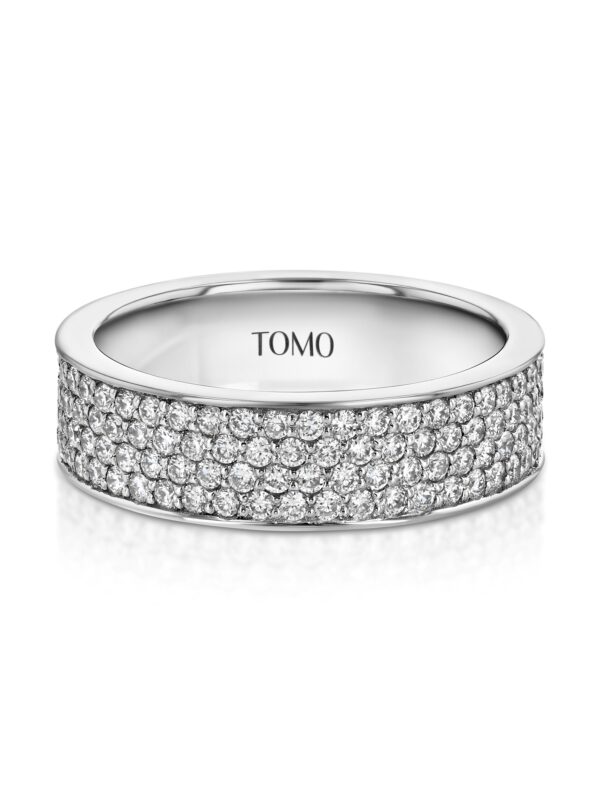 4-row Pavé Diamond 18k White Gold Flat Eternity Ring