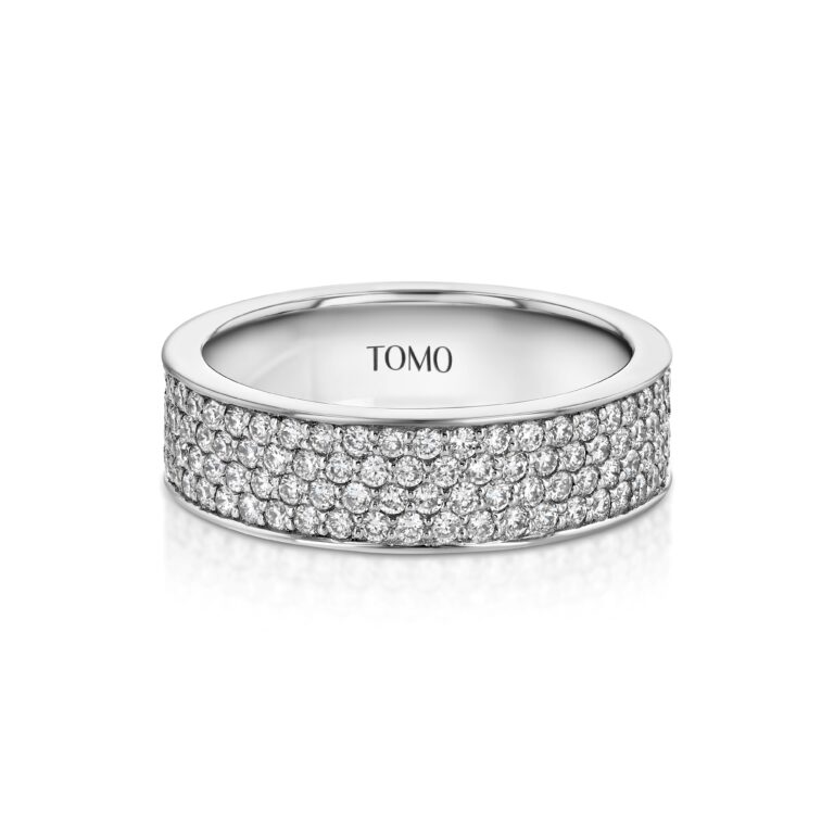 4-row Pavé Diamond 18k White Gold Flat Eternity Ring