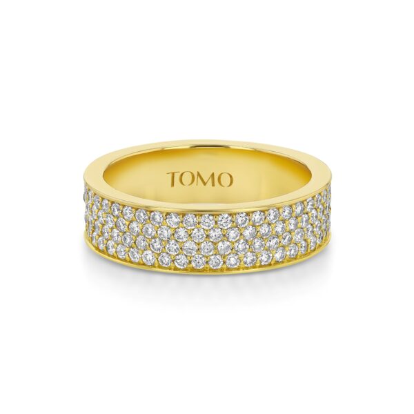 4-row Pavé Diamond 18k Yellow Gold Flat Eternity Ring