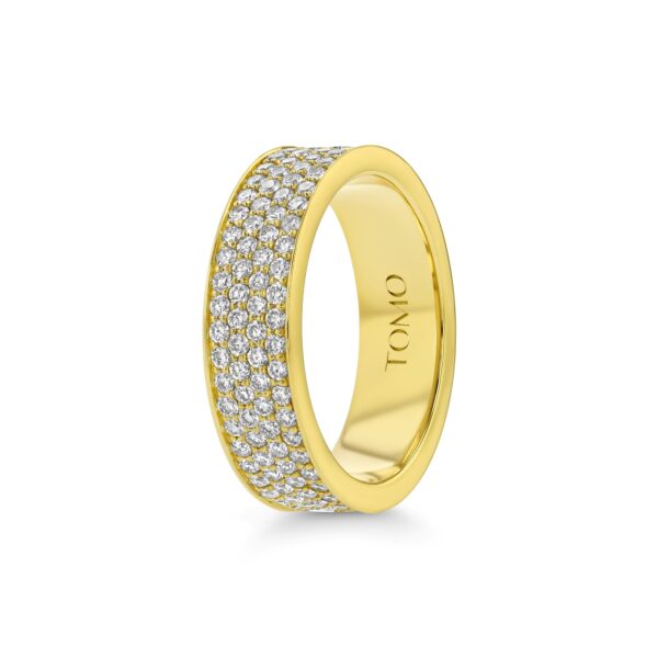 4-row Pavé Diamond 18k Yellow Gold Flat Eternity Ring