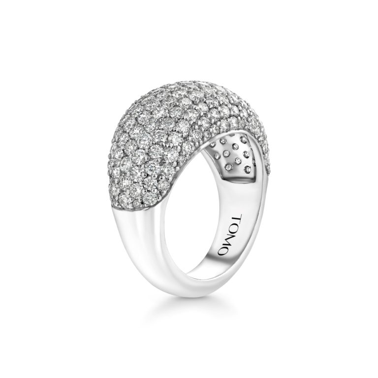 Domed Pavé Diamond 18k White Gold Ring 2