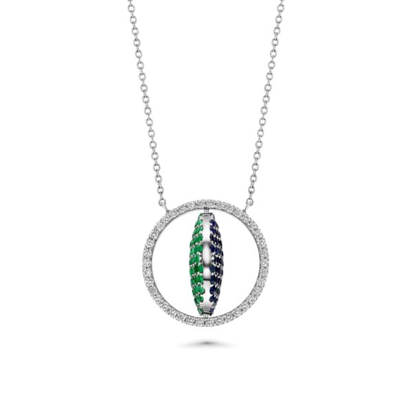 One for Two Platinum Necklace with Diamonds, Sapphires and Emeralds (Large)