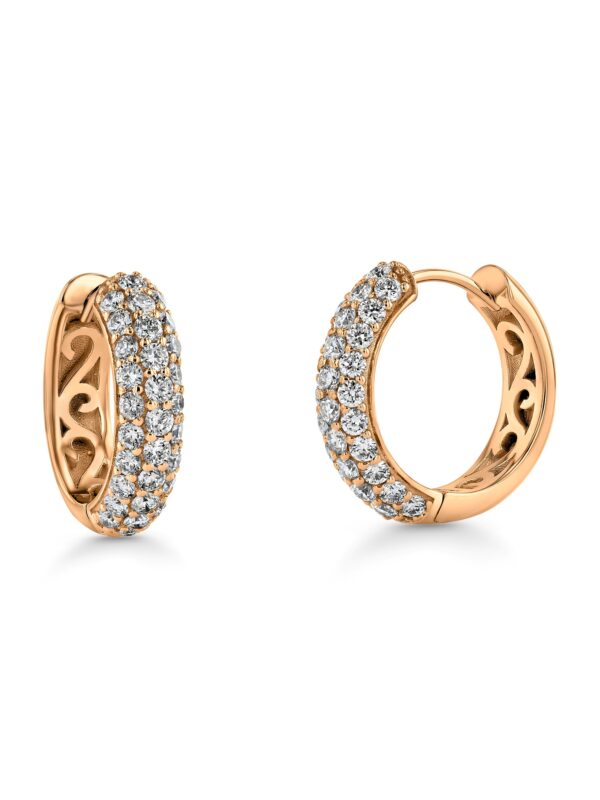 3-Row Domed Pavé Diamond 18k Gold Hoop Earrings