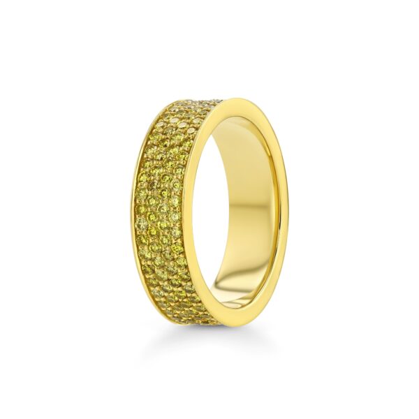 4-row Pavé Fancy Yellow Diamond 18k Yellow Gold Flat Eternity Ring