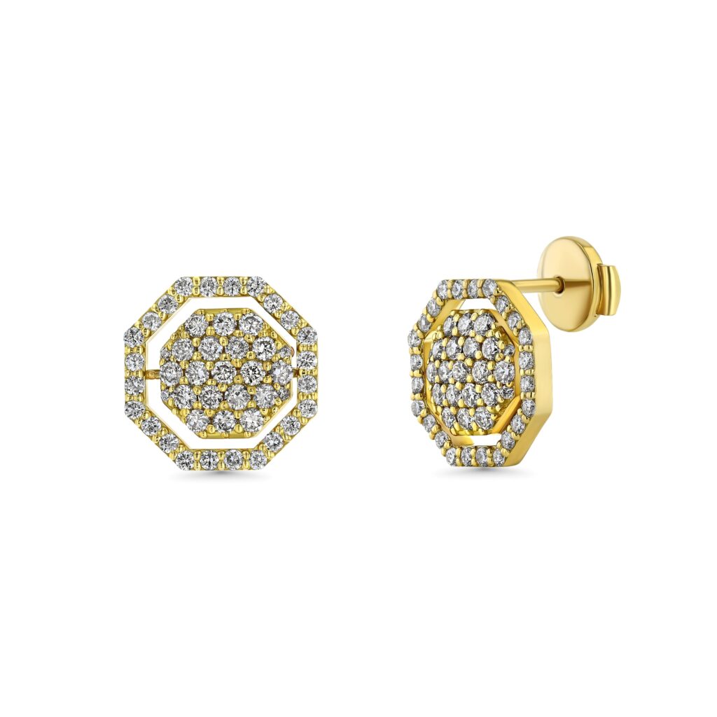 One for Two 18k Yellow Gold Earrings with Diamonds, Champagne Diamonds and Rubies 2