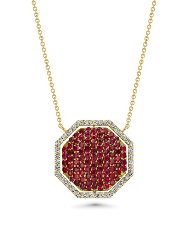 One for Two 18k Yellow Gold Necklace with Diamonds, Champagne Diamonds and Rubies (Large)