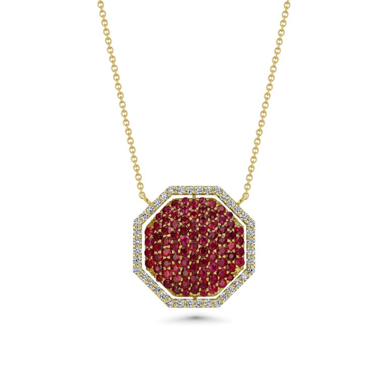 One for Two 18k Yellow Gold Necklace with Diamonds, Champagne Diamonds and Rubies (Large)