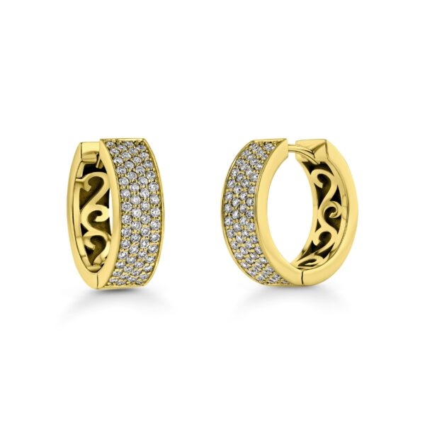 Pavé Diamond 18k Gold Flat Hoop Earrings