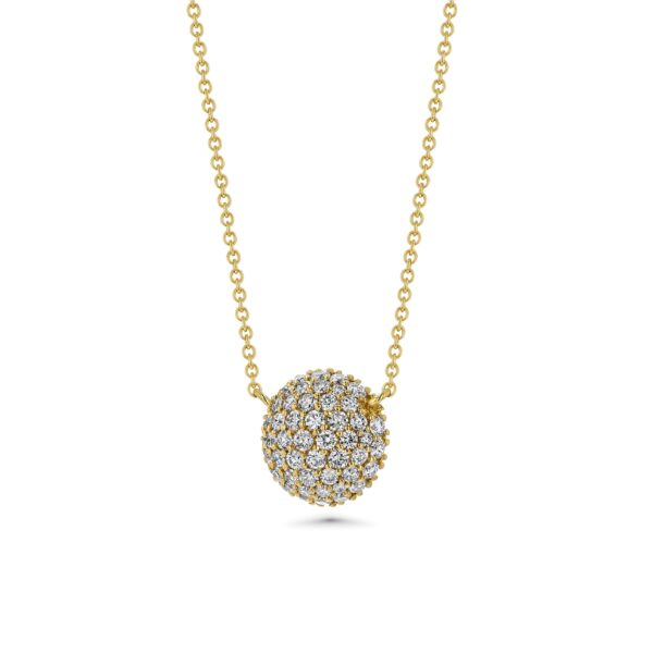 Round Domed Pavé Diamond 18k Gold Necklace