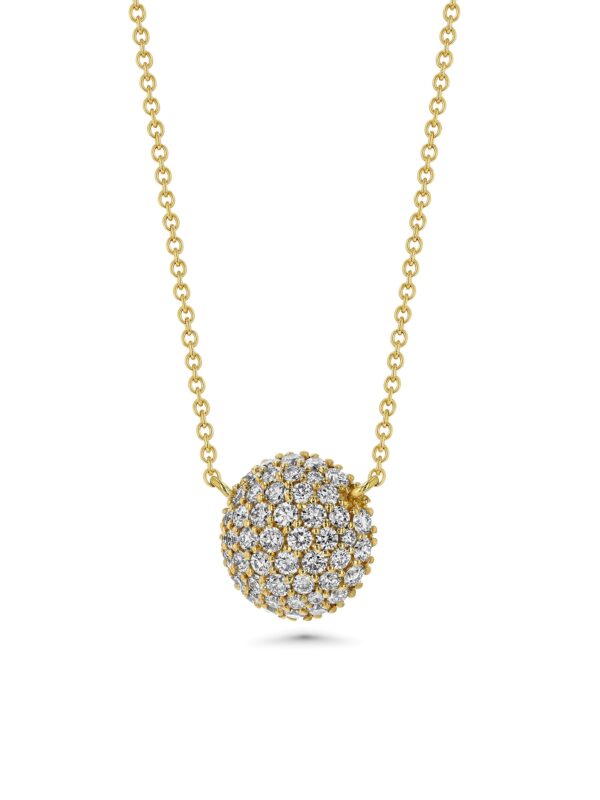 Round Domed Pavé Diamond 18k Gold Necklace