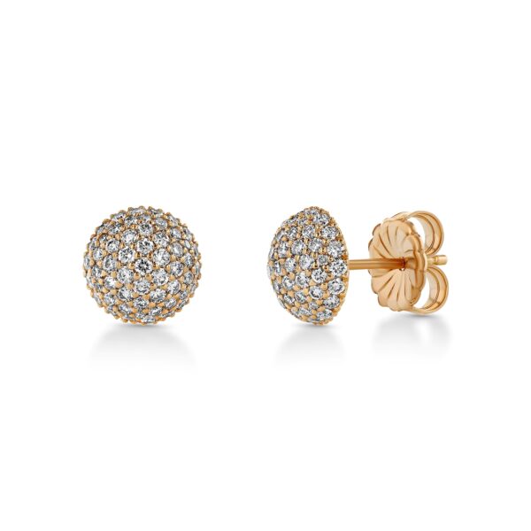 Round Domed Pavé Diamond Round 18k Gold Earrings