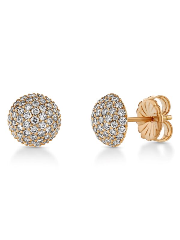 Round Domed Pavé Diamond Round 18k Gold Earrings