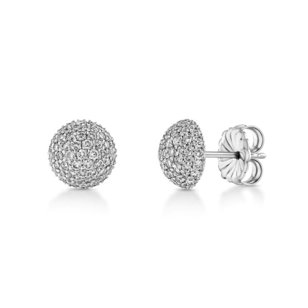 Round Domed Pavé Diamond Round 18k Gold Earrings