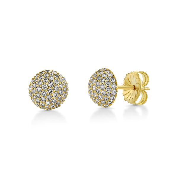 Round Domed Pavé Diamond Round 18k Gold Earrings