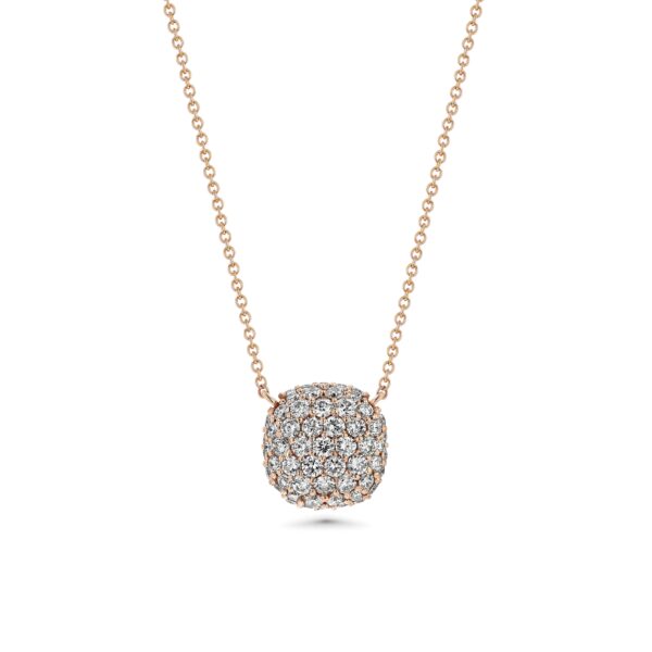 Square Cushion Domed Pavé Diamond 18k Gold Necklaces