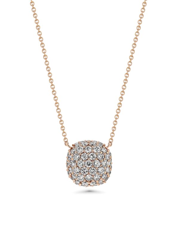 Square Cushion Domed Pavé Diamond 18k Gold Necklaces