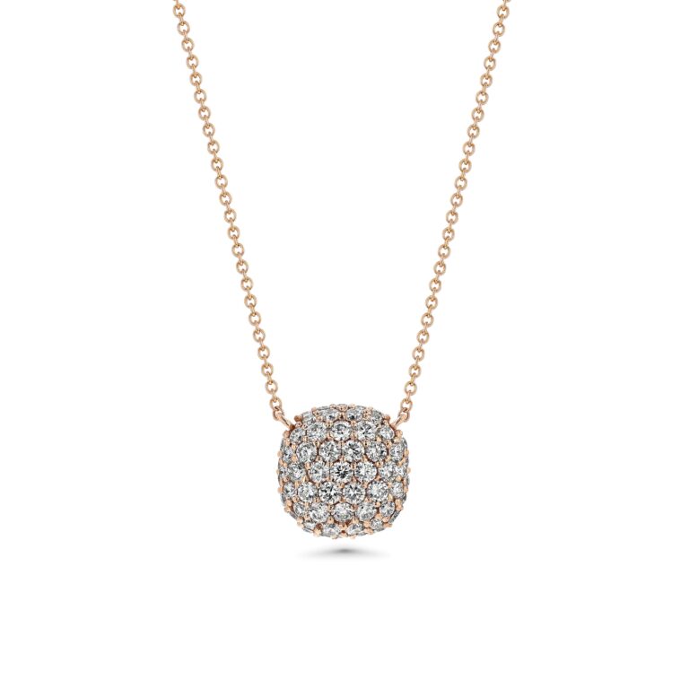 Square Cushion Domed Pavé Diamond 18k Gold Necklaces