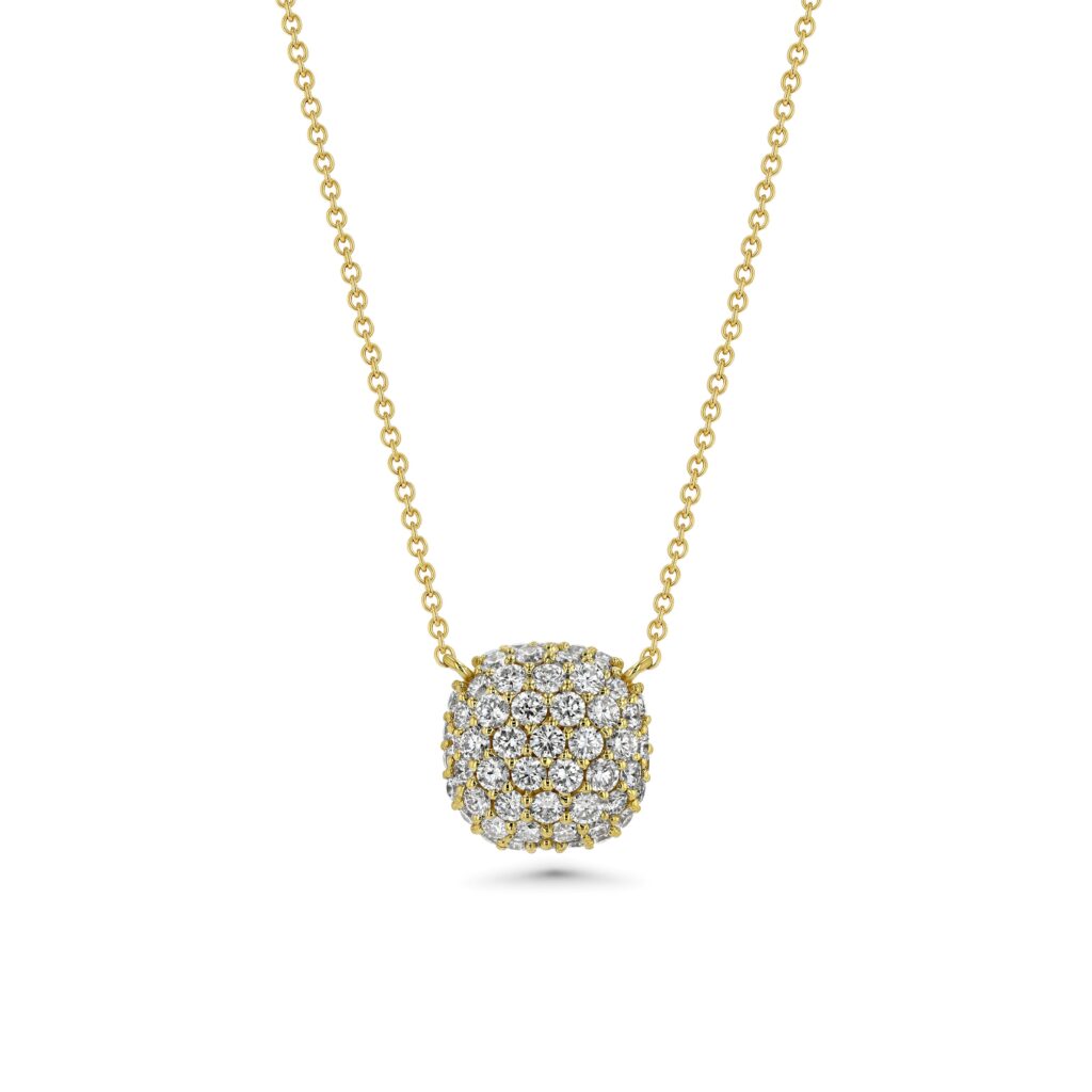 Square Cushion Domed Pave Diamond 18k Yellow Gold Necklace 1