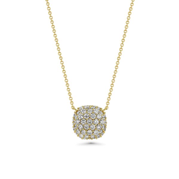 Square Cushion Domed Pavé Diamond 18k Gold Necklaces