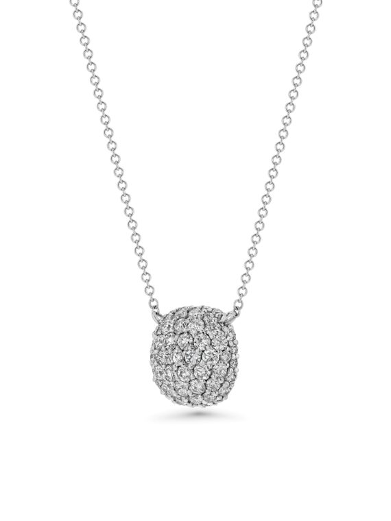 Pave Necklace | Square Cushion Domed 18K White Gold Necklace