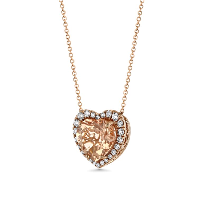 18k Rose Gold Necklace with Heart-shaped Morganite and Diamonds 2