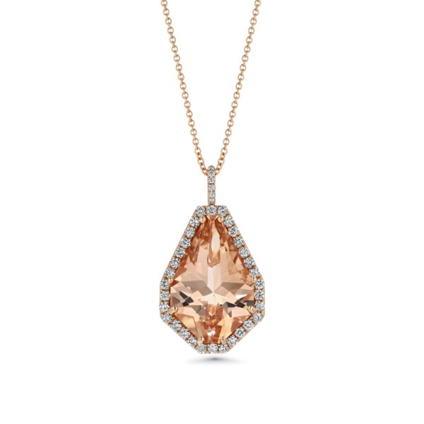 18k Rose Gold Necklace with Kite-Shaped Morganite and Diamonds