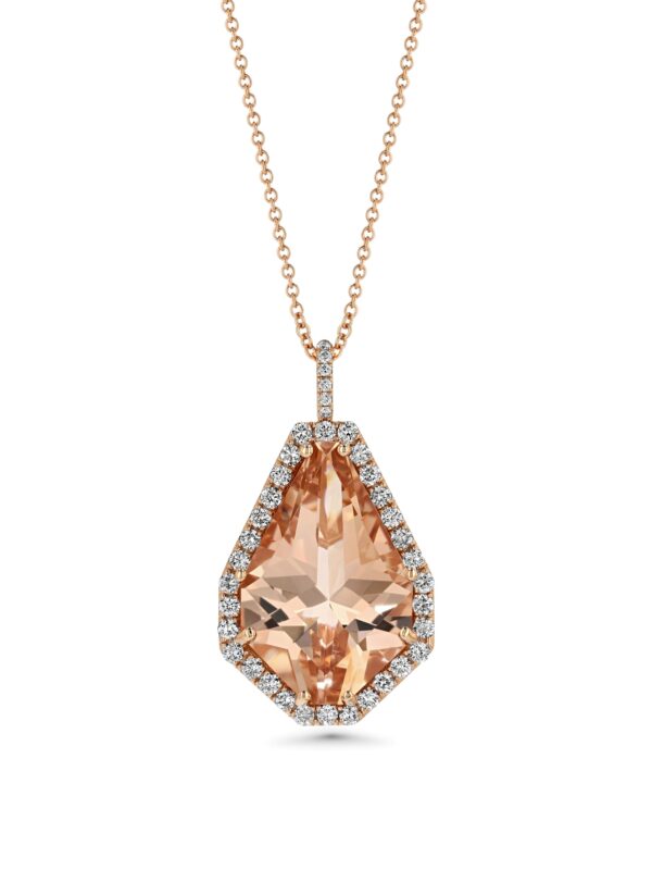 18k Rose Gold Necklace with Kite-Shaped Morganite and Diamonds