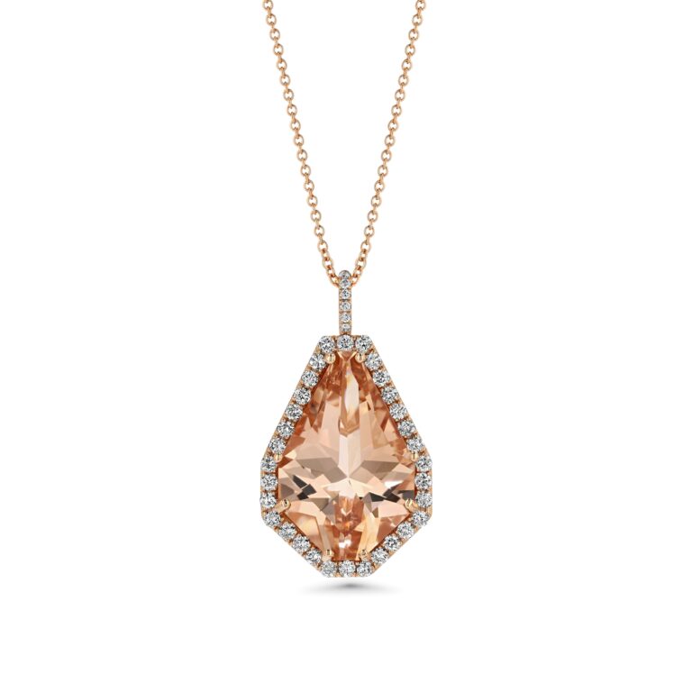 18k Rose Gold Necklace with Kite-Shaped Morganite and Diamonds