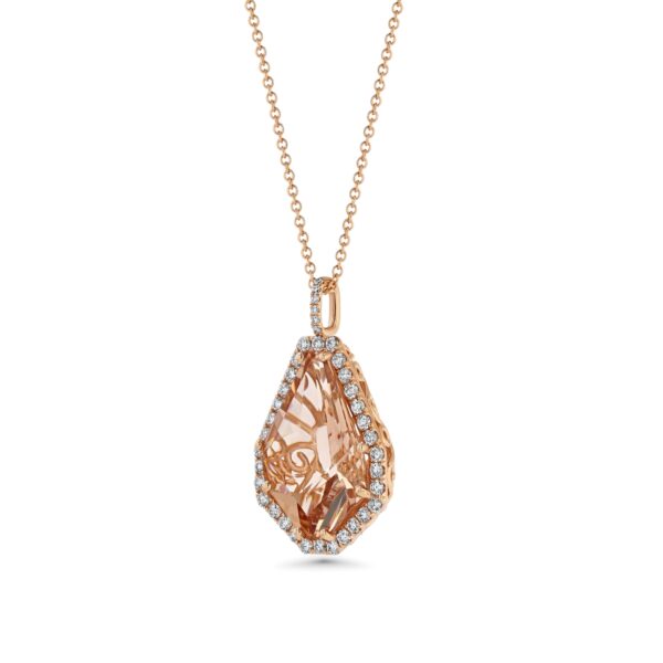 18k Rose Gold Necklace with Kite-Shaped Morganite and Diamonds