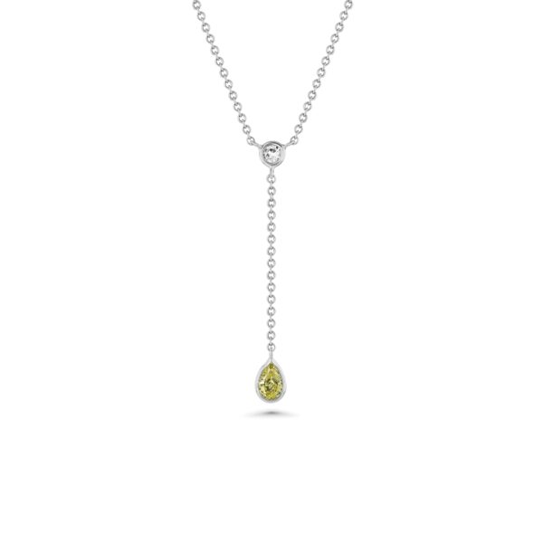 18k White Gold Drop Necklace with Round and Pear Diamonds