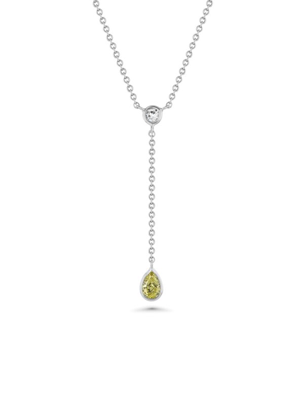 18k White Gold Drop Necklace with Round and Pear Diamonds