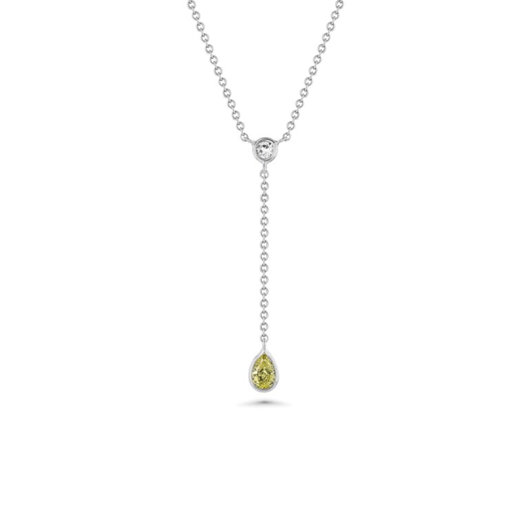 18k White Gold Drop Necklace with Round and Pear Diamonds