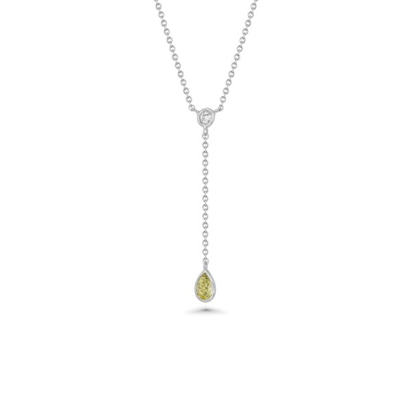 18k White Gold Drop Necklace with Round and Pear Diamonds