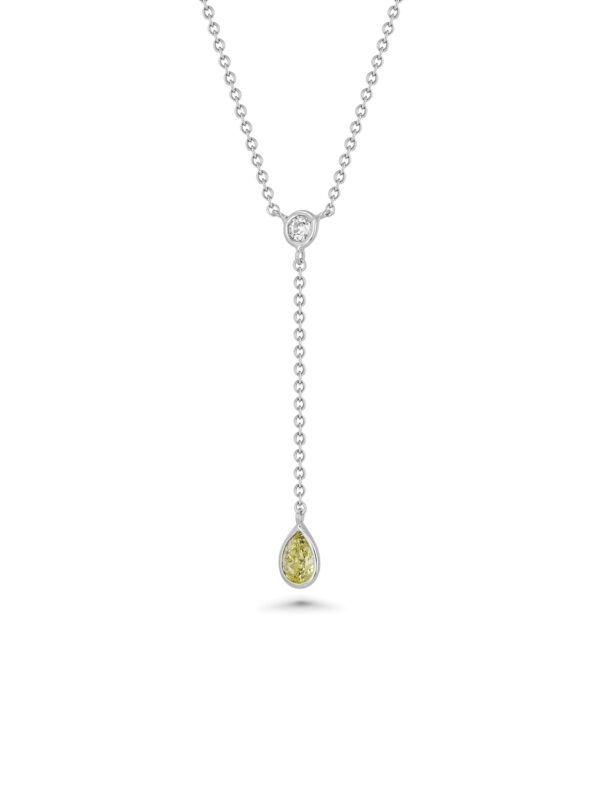 18k White Gold Drop Necklace With Round And Pear Diamonds