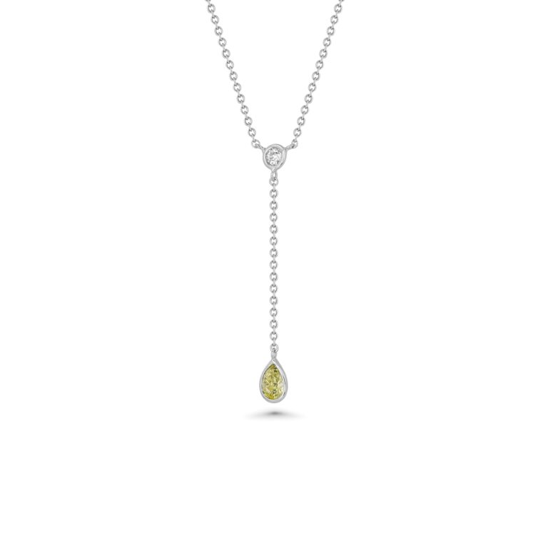 18k White Gold Drop Necklace With Round And Pear Diamonds