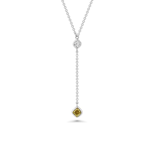 18k White Gold Drop Necklace with Square Diamonds