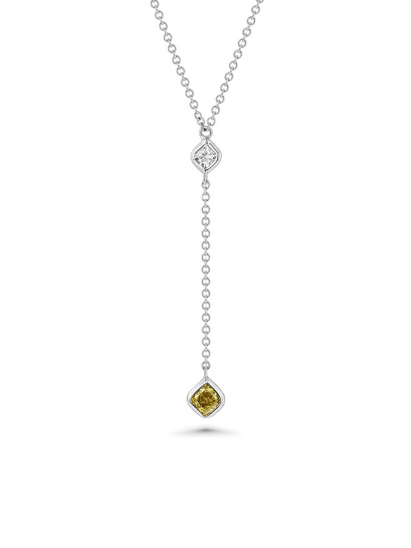 18k White Gold Drop Necklace with Square Diamonds