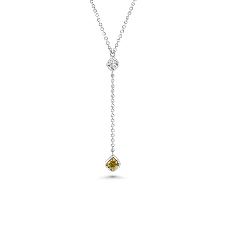 18k White Gold Drop Necklace with Square Diamonds